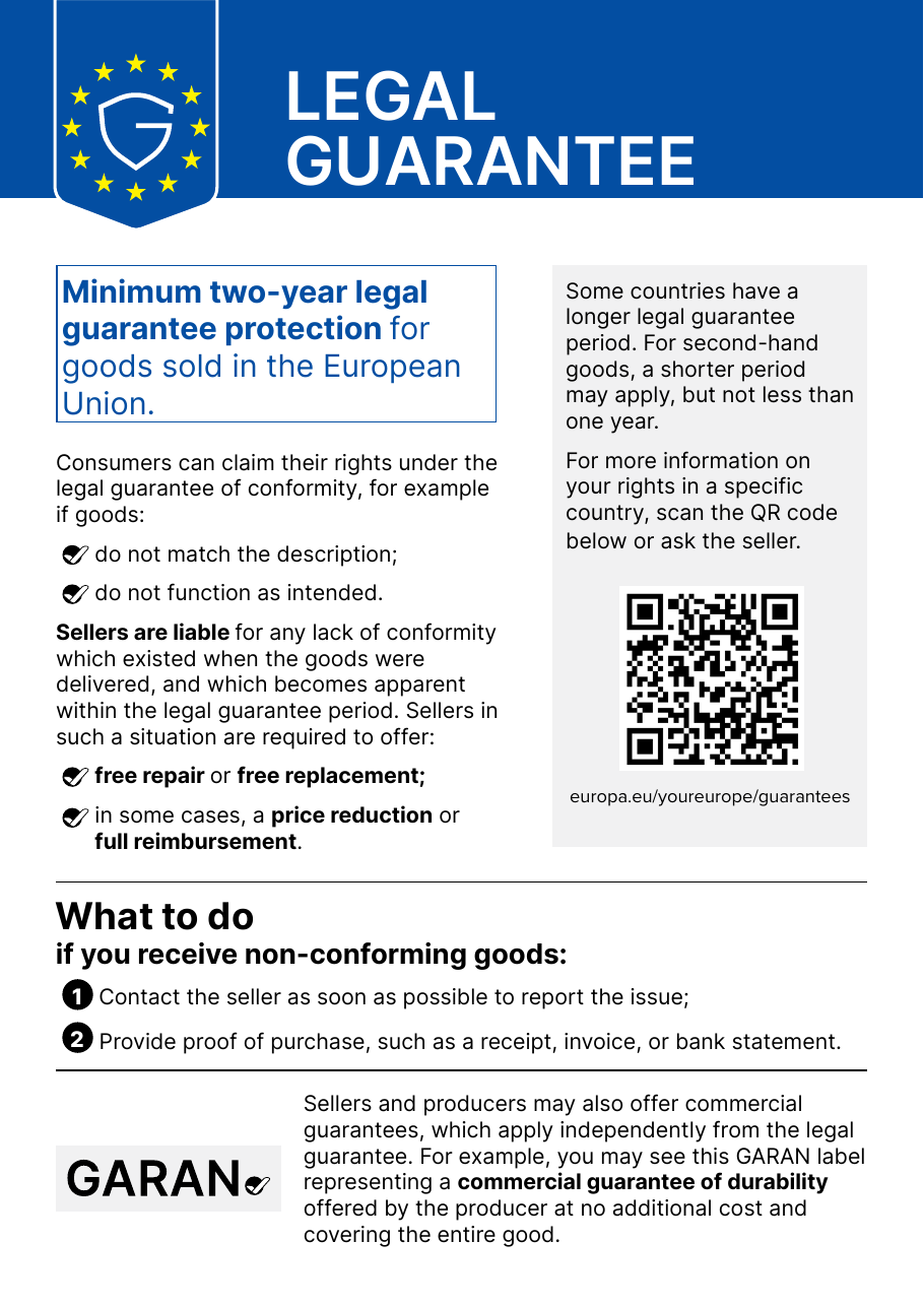 European Union harmonised notice on the legal guarantee